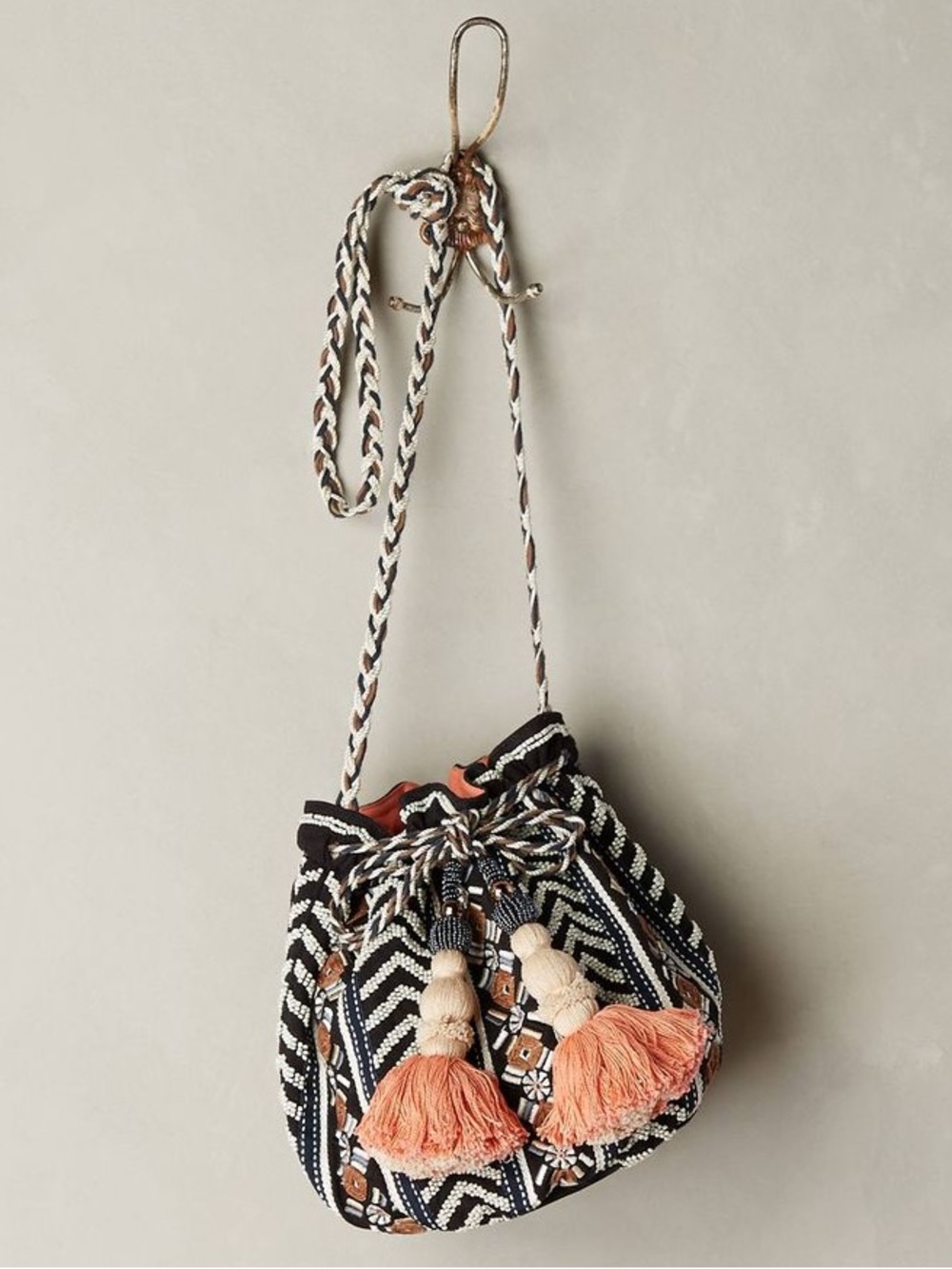 Anthropologie Jasper & Jeera Festival Beaded Embroidered Bucket Bag Crossbody